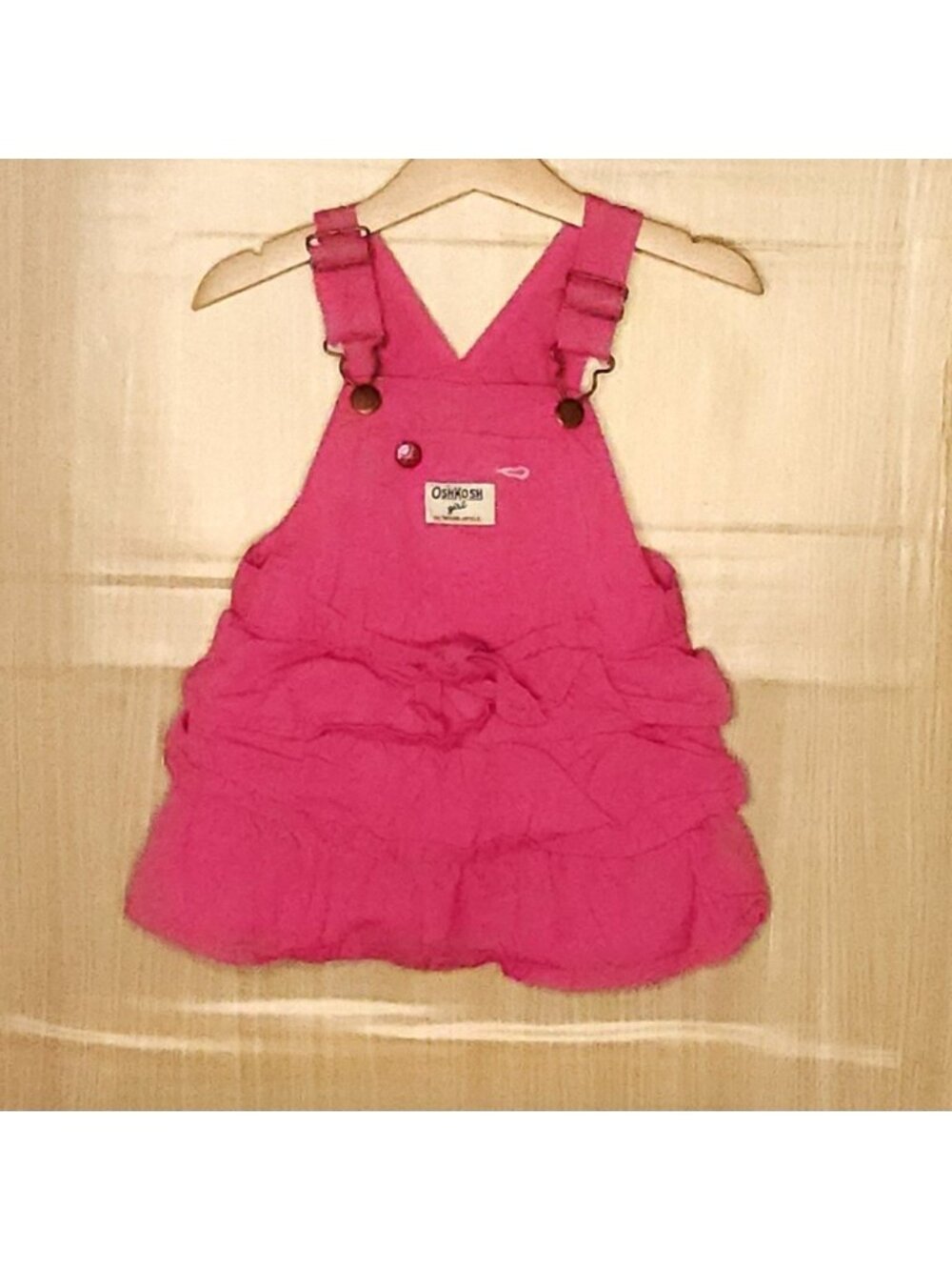Osh Kosh B'gosh Toddler Girls Pink Ruffle Overall Dress 2T